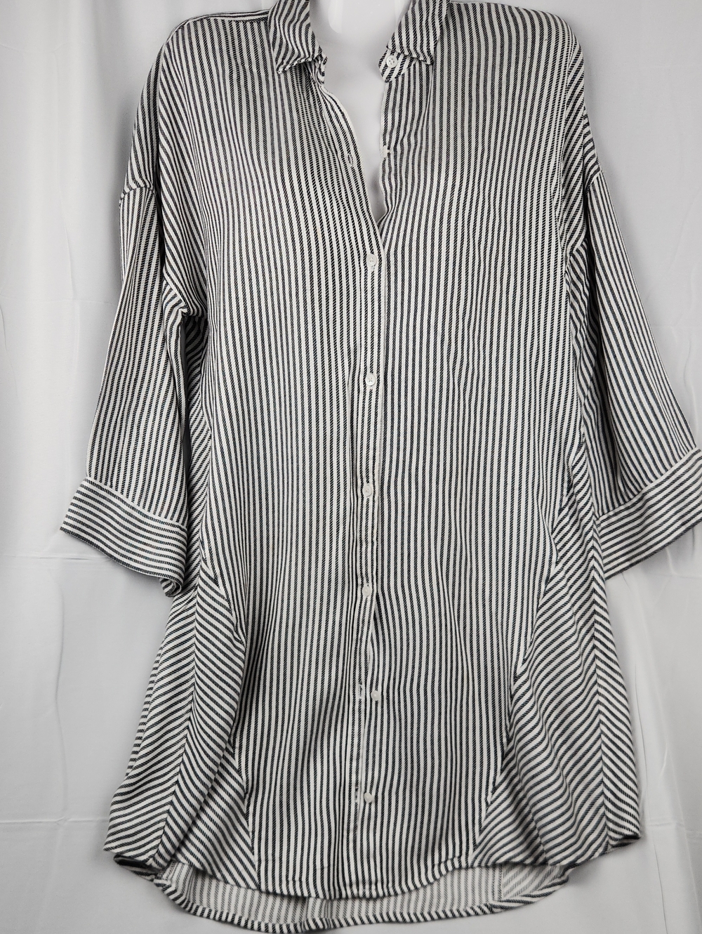 Madewell Black & White Vertical-Stripe Button Down Tunic